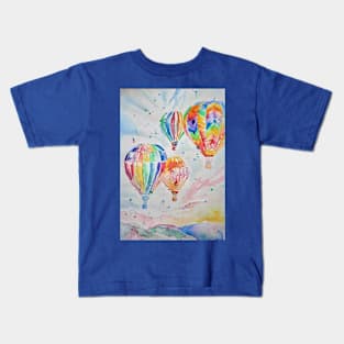 Hot Air Balloons Watercolor Painting Kids T-Shirt